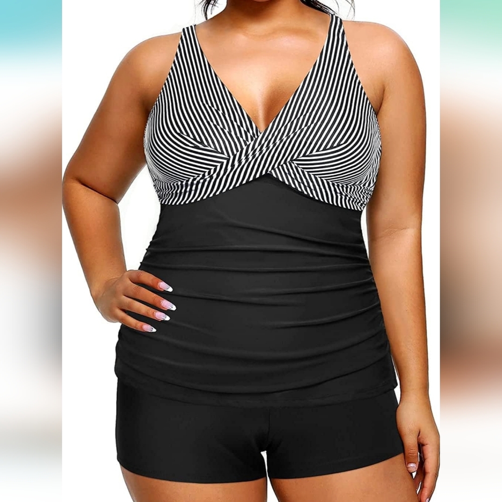YOUNIQUE Stripe Tummy Control Tankini